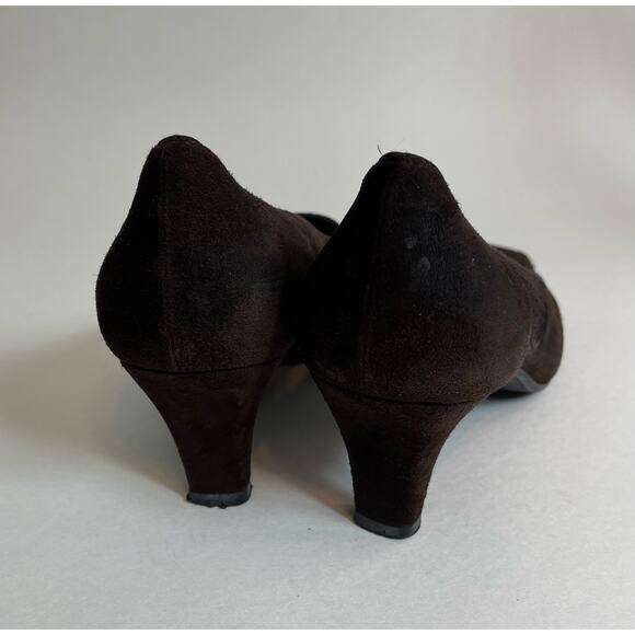 Stuart Weitzman Pump Heels Size 8.5 Brown Suede Square Toe Preppy Twee - Picture 3 of 13